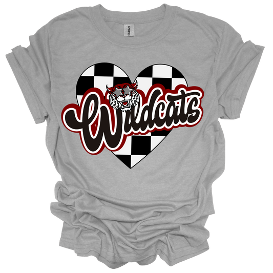 Youth Wildcats Checkered Heart Shirt